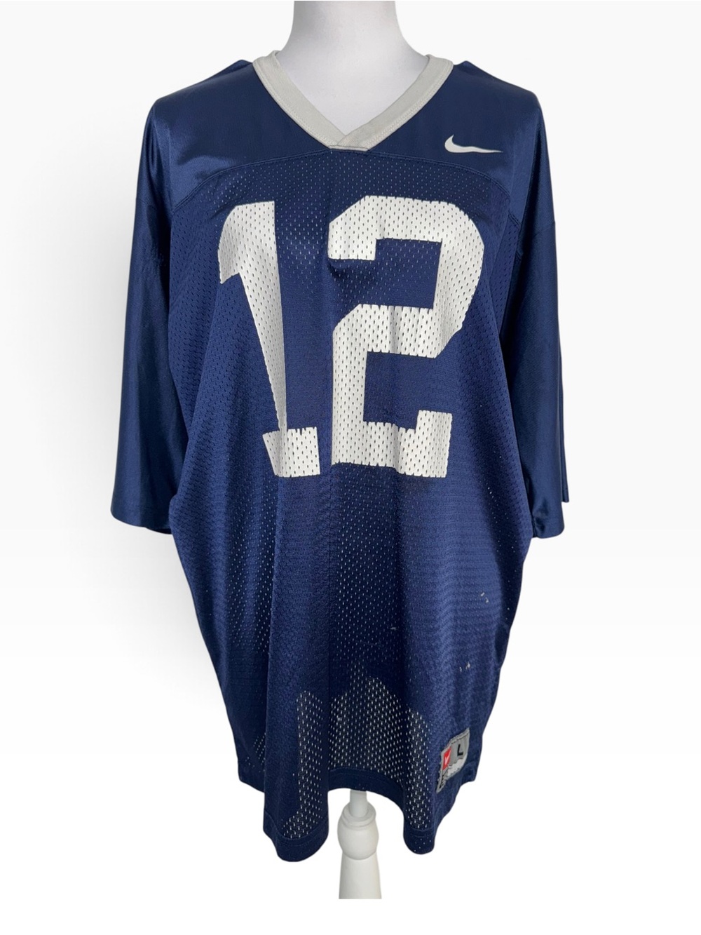 Vintage Nike Team Football Jersey #12 Mens Large Navy Blue White Mesh Streetwear